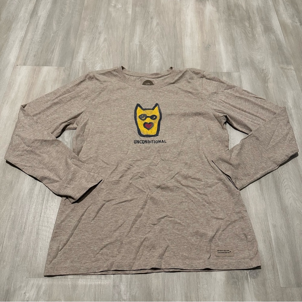 Life is Good Beige Cream Tan Unconditional Long Sleeve T-shirt Top Sz M